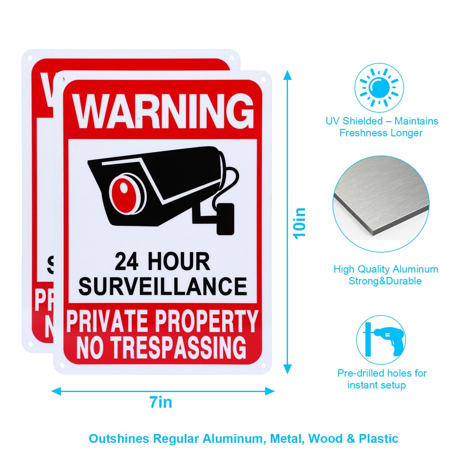 2 Pack No Trespassing Signs Private Property Surveillance Aluminum UV Outdoor