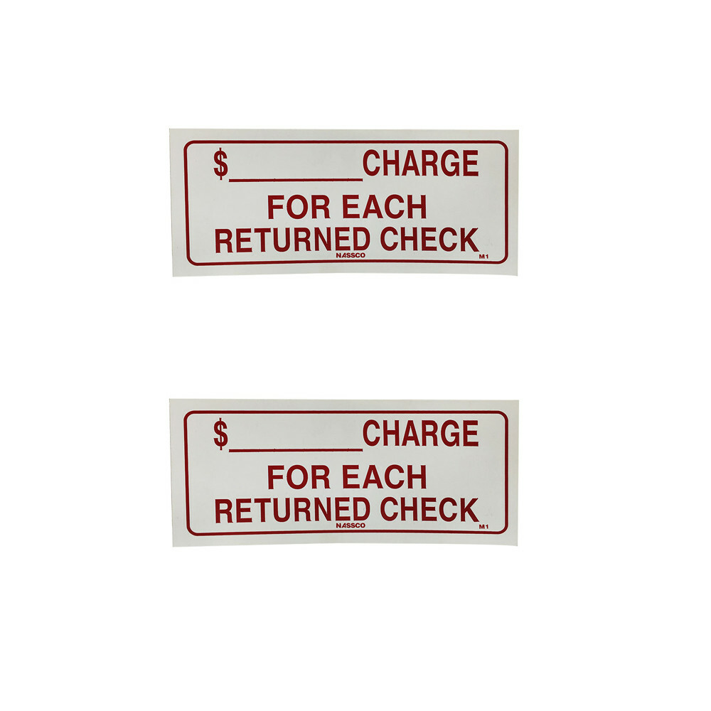 9 » x 4 » Store Sign 2 Pc Waterproof Plastic Charge For Each Returned Check Sign