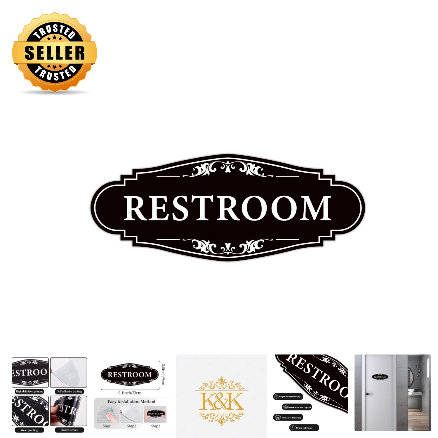 Waterproof Vinyl Unisex Bathroom Sign Sticker for Office & Home – 9&Prime; Long