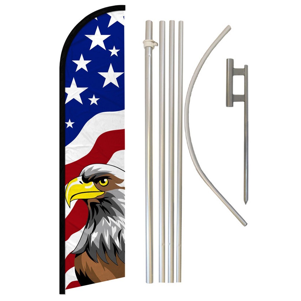 Patriotic Eagle Full Curve Windless Swooper Flag Pole Kit USA Flag