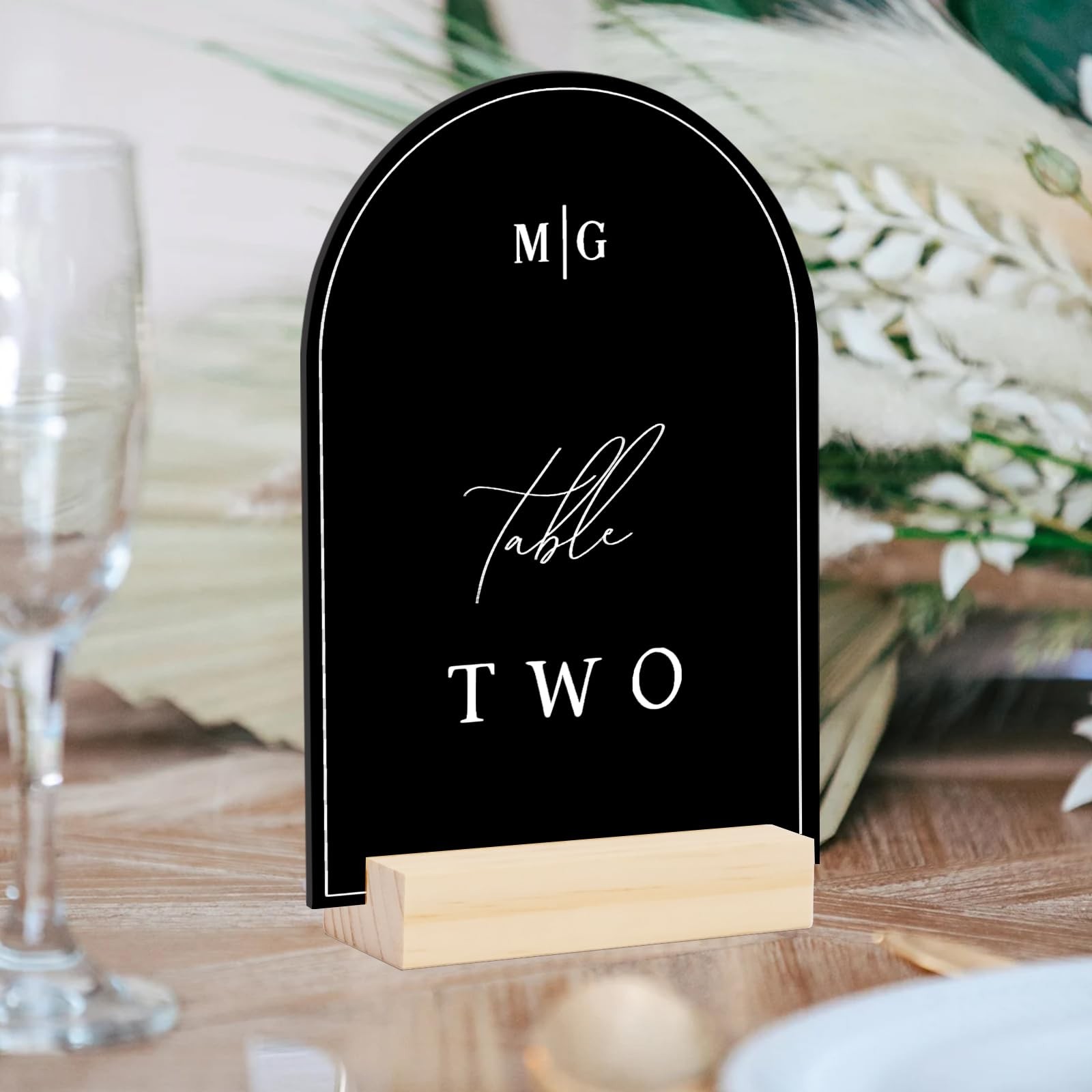 10 PCS Black Arch Acrylic Table Sign Blank Sheets Wood Stand Base 5×7 Inch