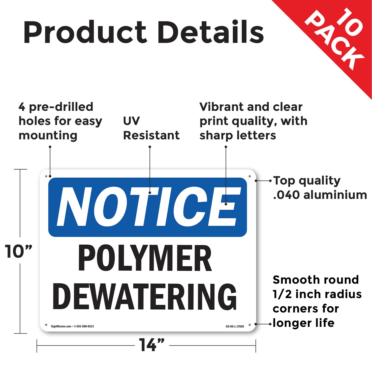 Polymer Dewatering OSHA Notice Sign Metal, Plastic, Or Decal – 5 or 10 Pack