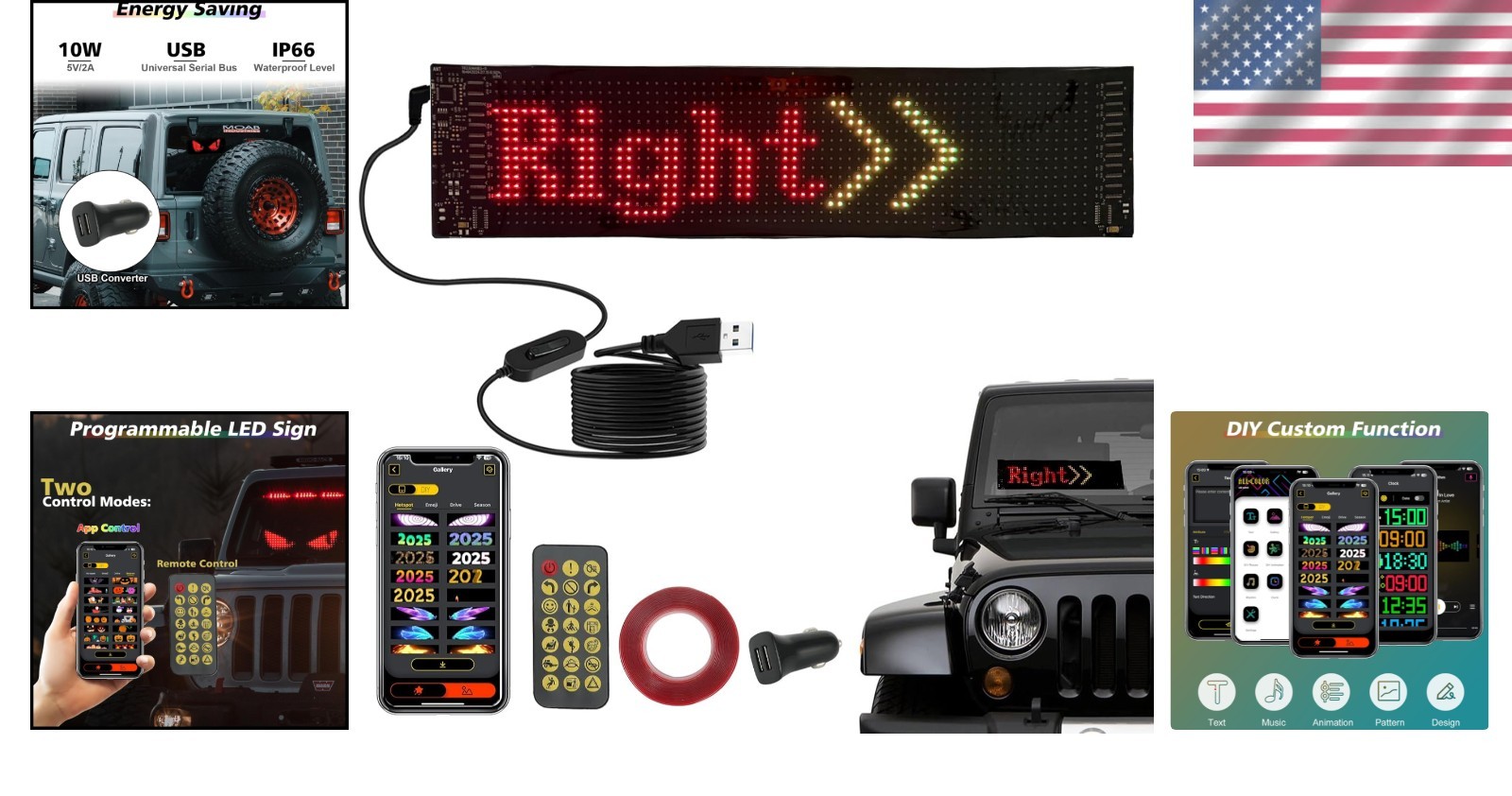 Flexible 23x5in Digital LED Display for Cars – DIY Text & Animation Features
