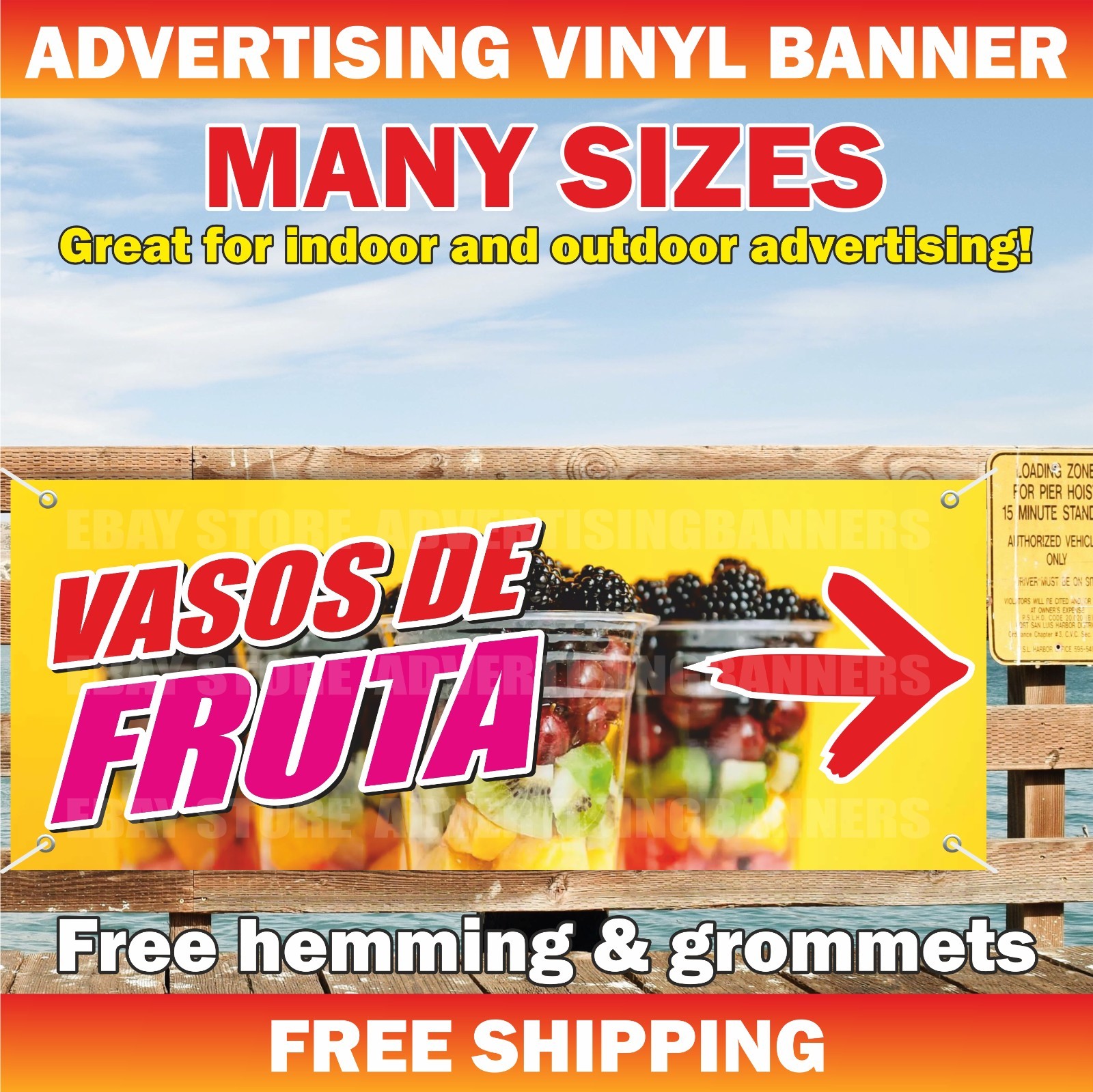 VASOS DE FRUTA Advertising Banner Vinyl Mesh Sign FRESH FRUIT CUPS Farm Organic