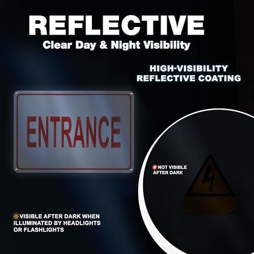 Reflective Entrance Sign, 8×12 Rust-Free Aluminum, Enter Here, Pre-Drilled | Wea