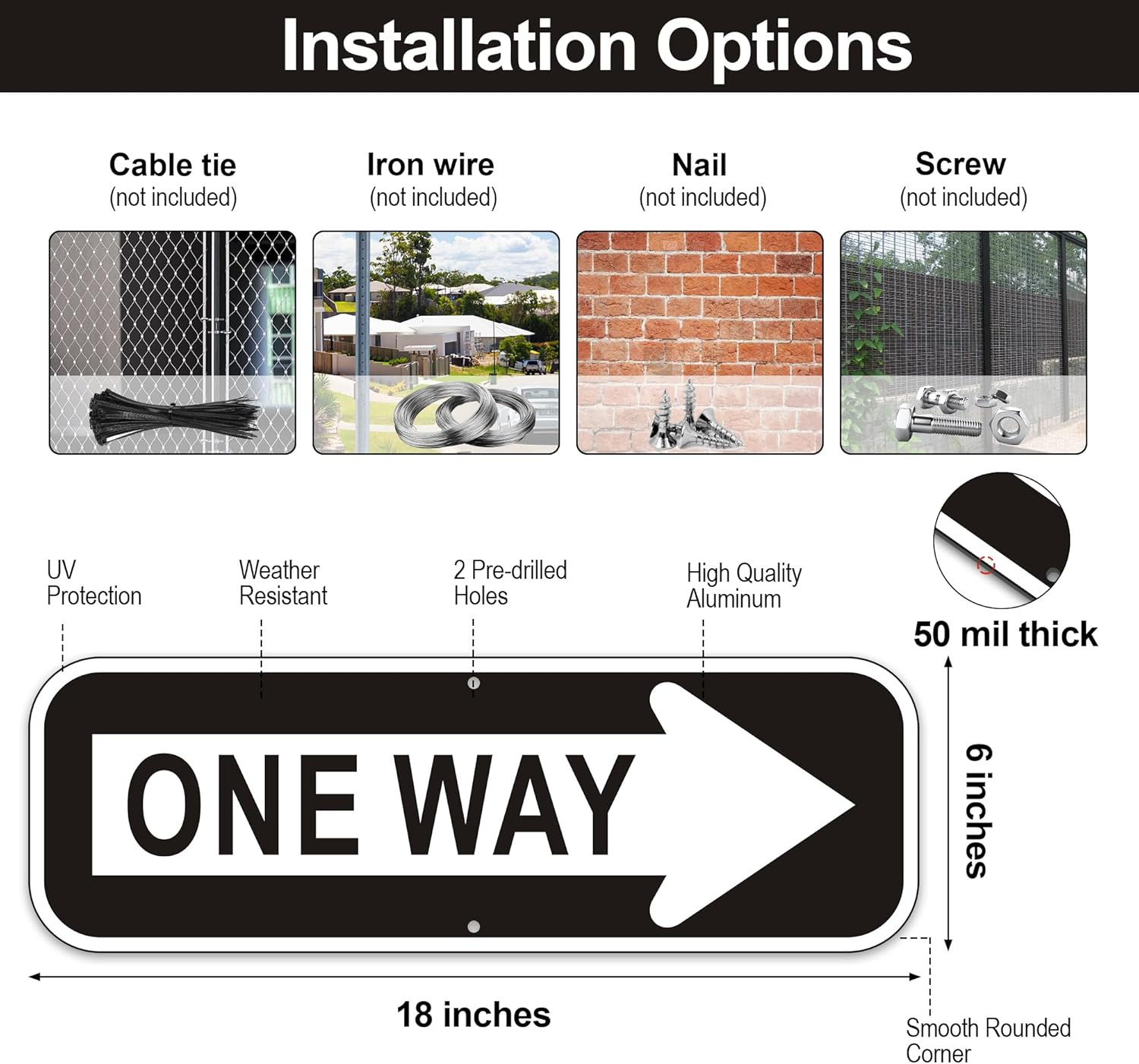 One Way Sign, (2 Pack) One Way Signs Reflective with Right Arrow for Outdoor Str