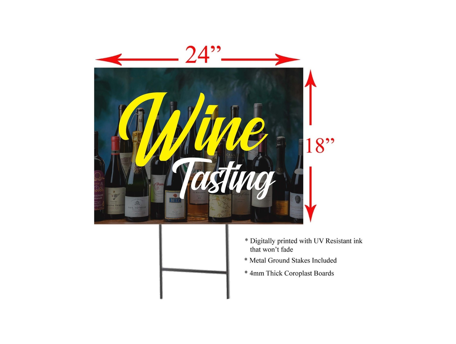 Wine Tasting | Sidewalk Yard Sign with Metal Stakes | 24&Prime;W x 18&Prime;H