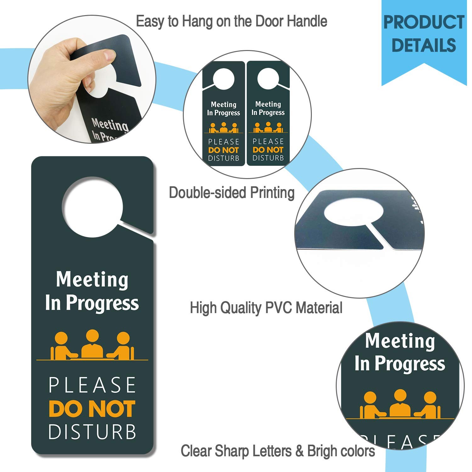 4 PCS Meeting In Progress Do Not Disturb Door Hanger Sign 3.5×8.7 Inch PVC