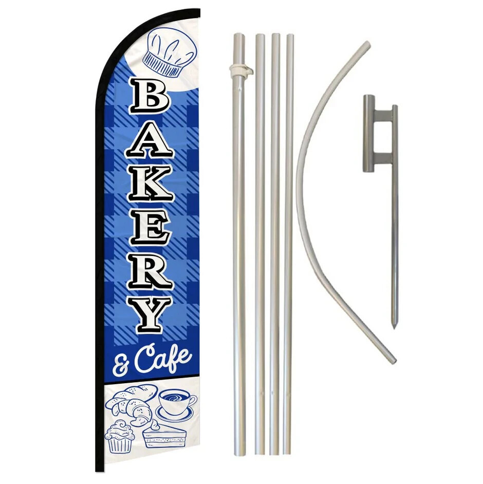 Bakery & Cafe Windless Full Curve Advertising Banner Flag & Pole Kit