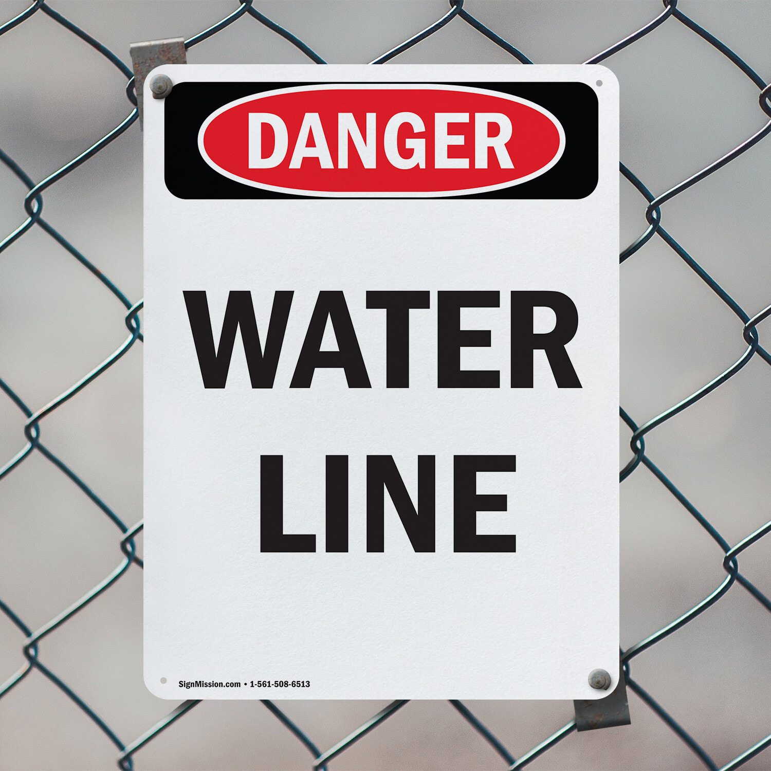 (2 Pack) Portrait Water Line OSHA Danger Sign Decal Metal Plastic