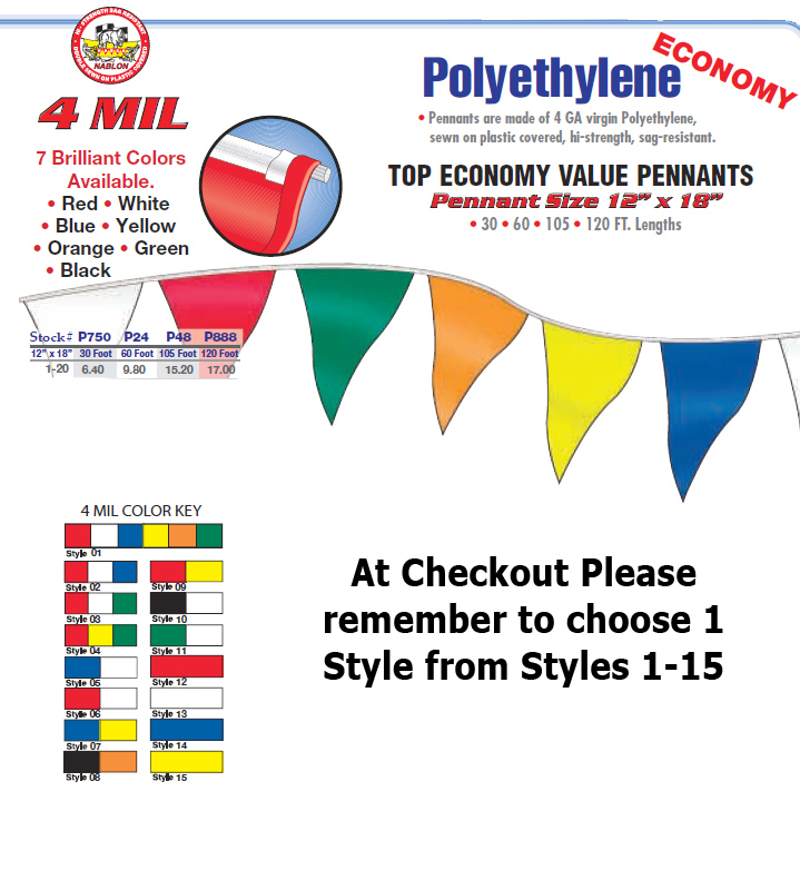 Pennant Flag Streamers Economy 120&prime; (60 12&Prime;x18&Prime; Pennants Per String)