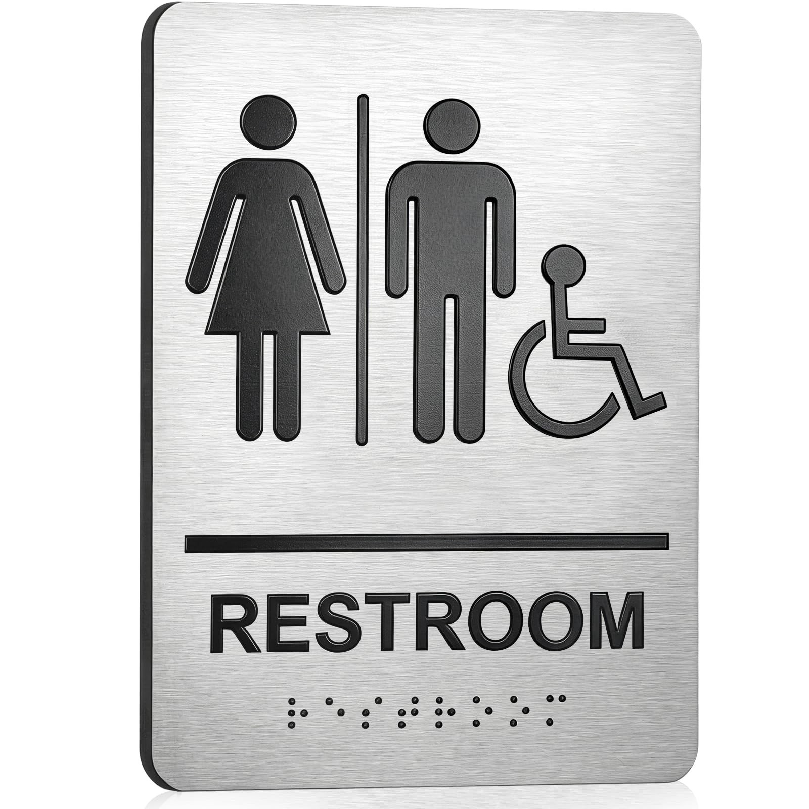 Restroom Sign for Business, Brushed Aluminum ADA Compliant Braille Unisex Bat…