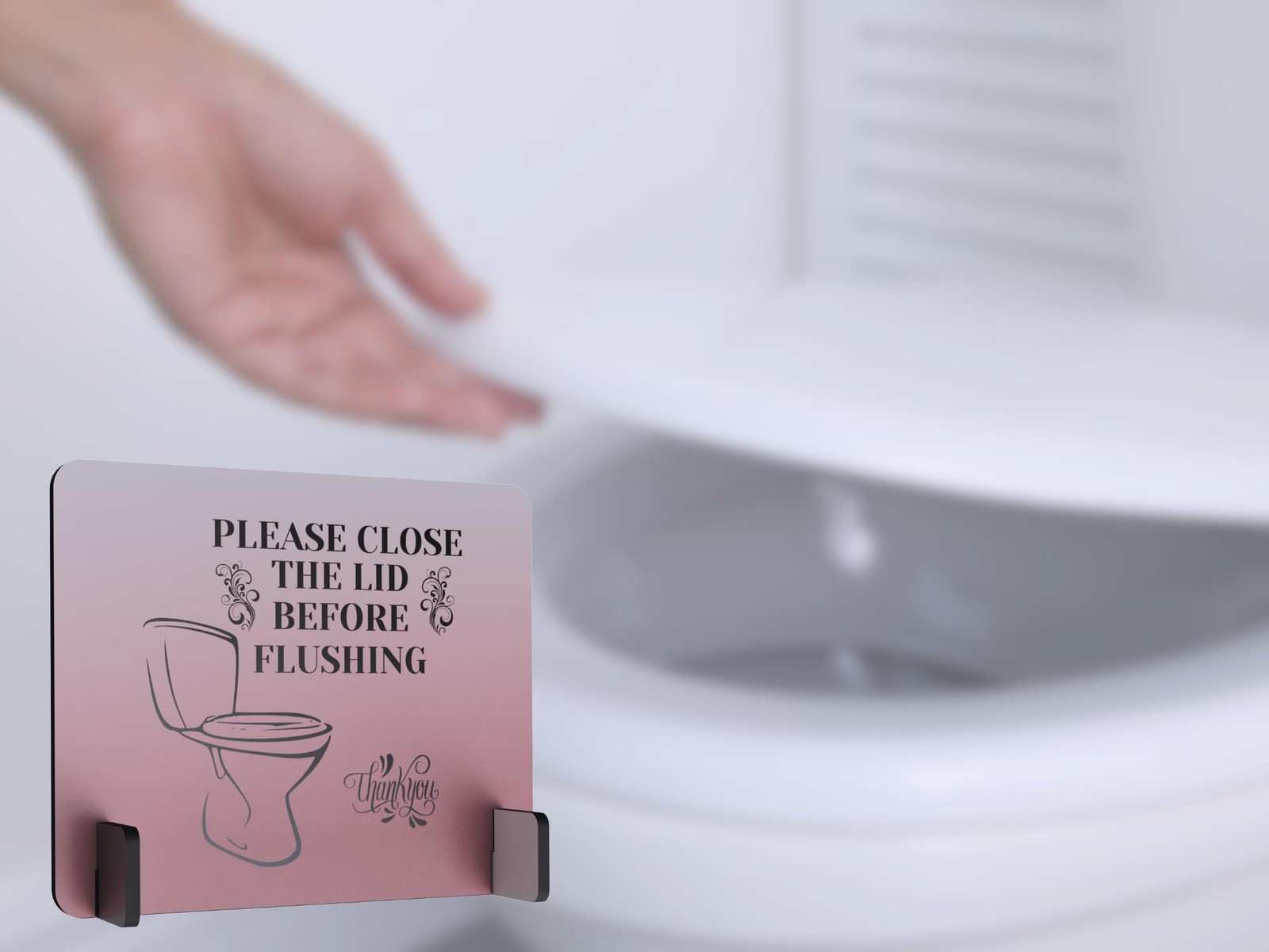 Elegant FreeStanding Bathroom Sign Close Toilet Lid Before Flush Aluminum