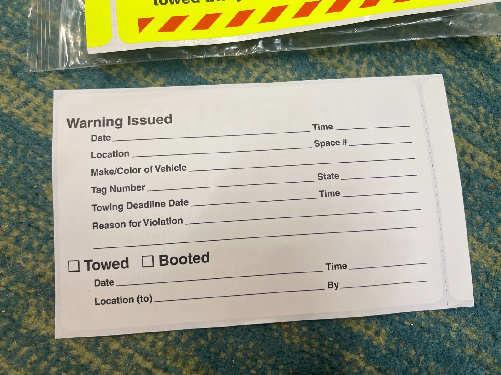SmartSign Parking Violation Warning Sticker 5&Prime; x 8&Prime; Fluorescent Paper (50)