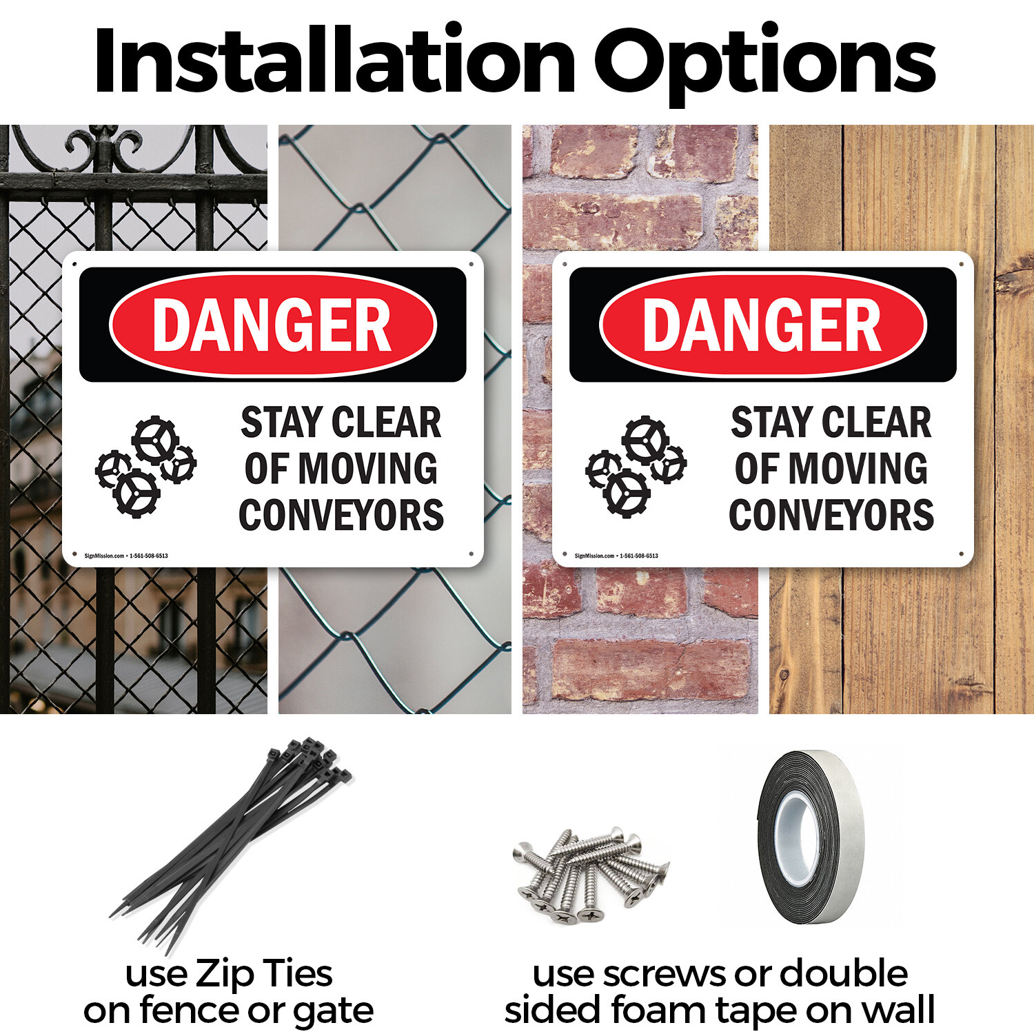 (2 Pack) Stay Clear Of Moving Conveyors OSHA Danger Sign Decal Metal Plastic