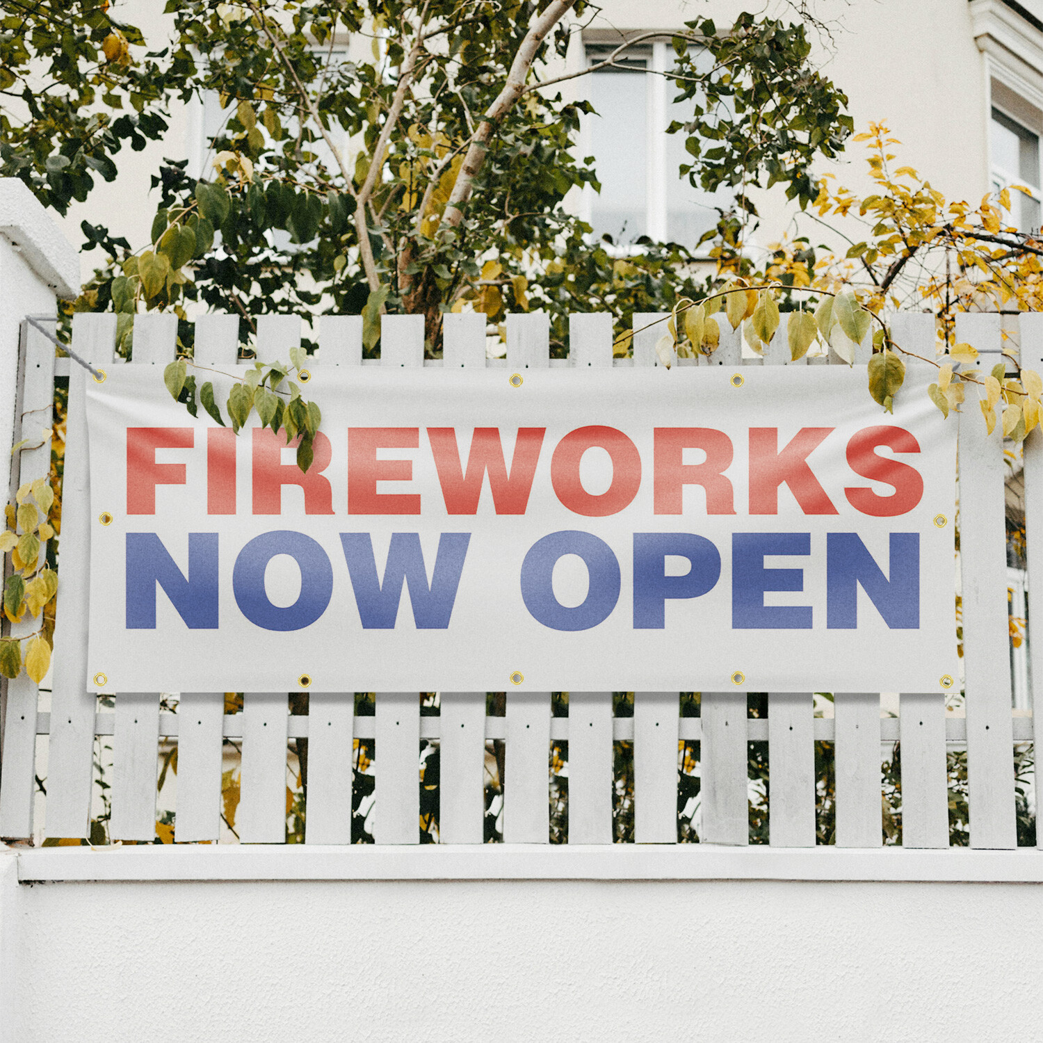 Fireworks Now Open Vinyl Banner Sign with Metal Grommets Heavy-Duty