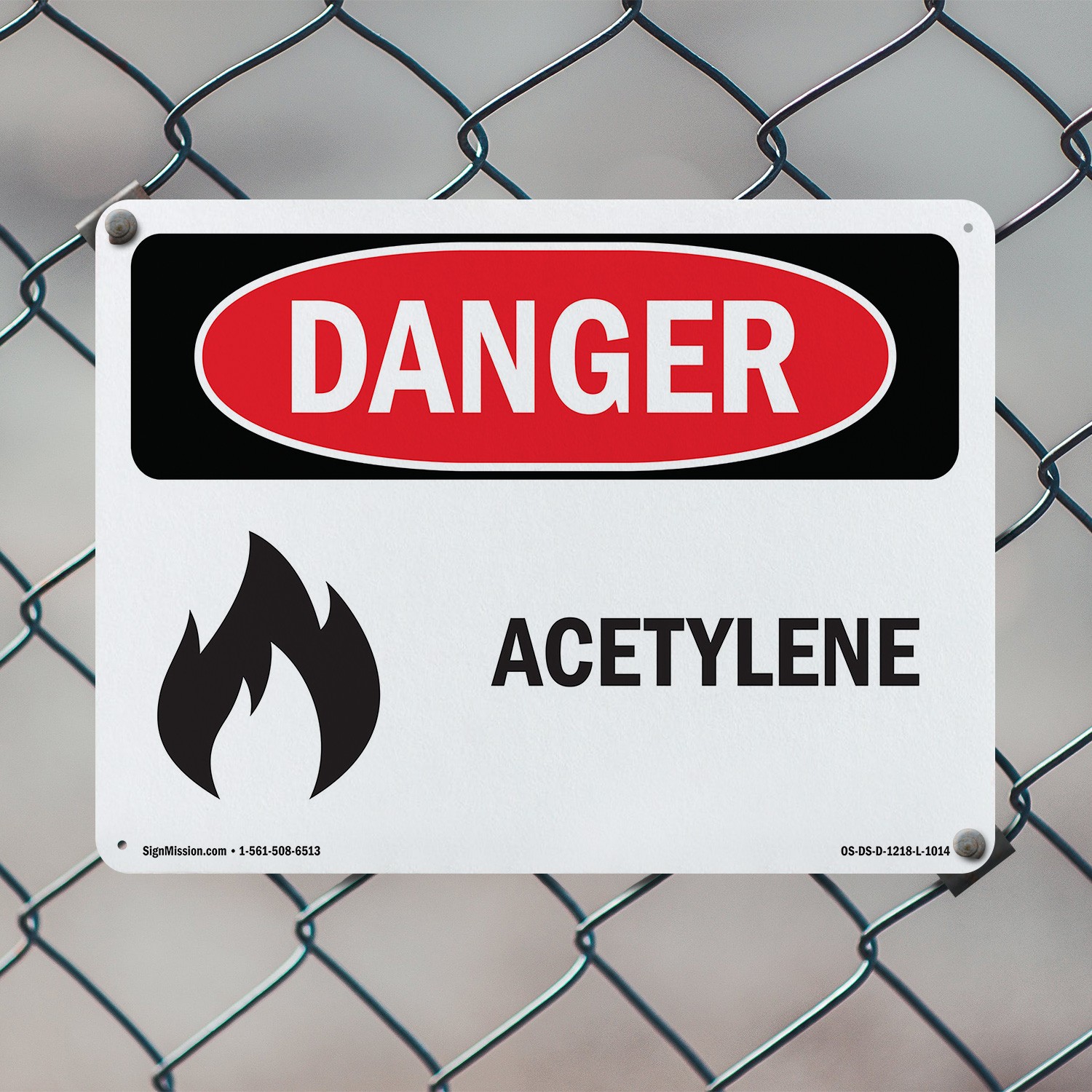 Acetylene OSHA Danger Sign Metal, Plastic, Or Decal – 5 or 10 Pack