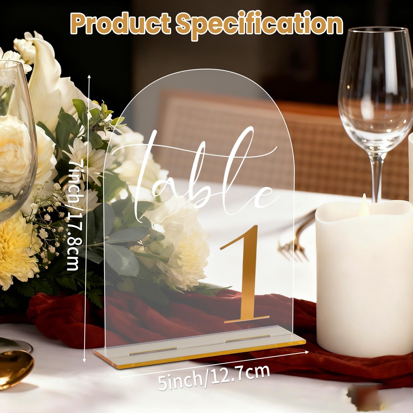 20 PCS Elegant Acrylic Wedding Table Numbers 120 Golden Text 5×7 Stands