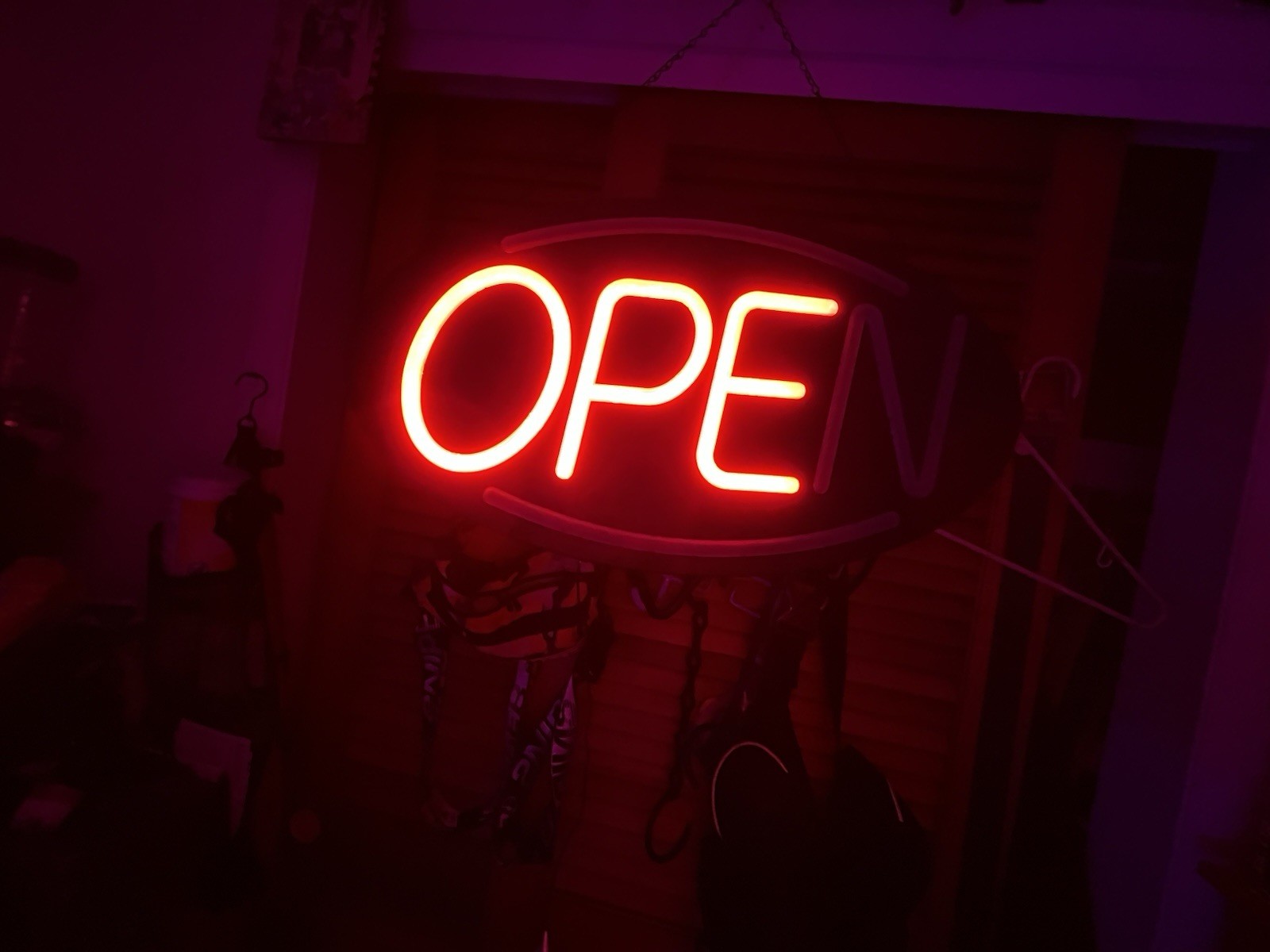 Neon Illuminated Hanging Red Blue Business Open Sign