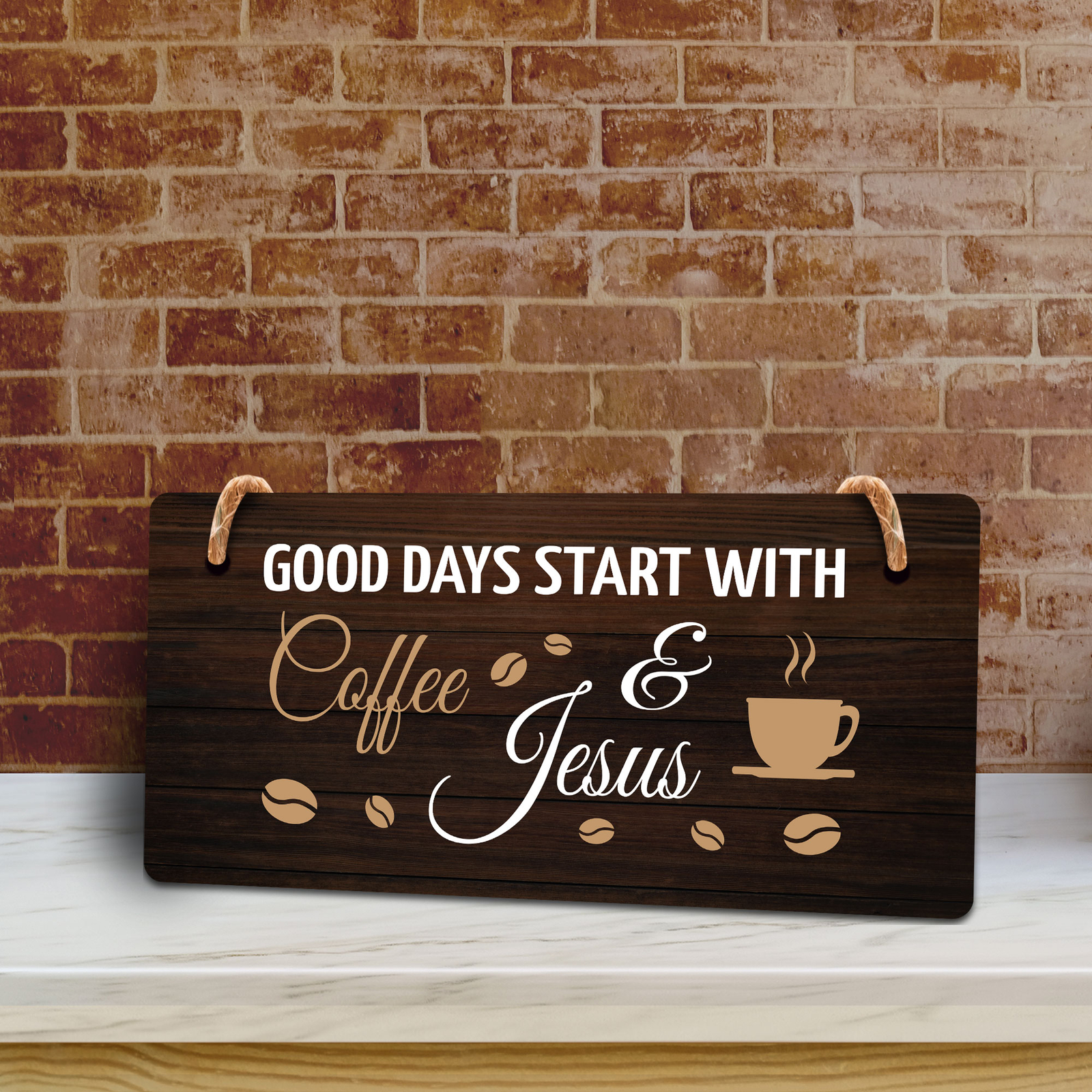 Good Days Start With Coffee & Jesus 5&Prime; x 10&Prime; Hanging Wall or Door Sign