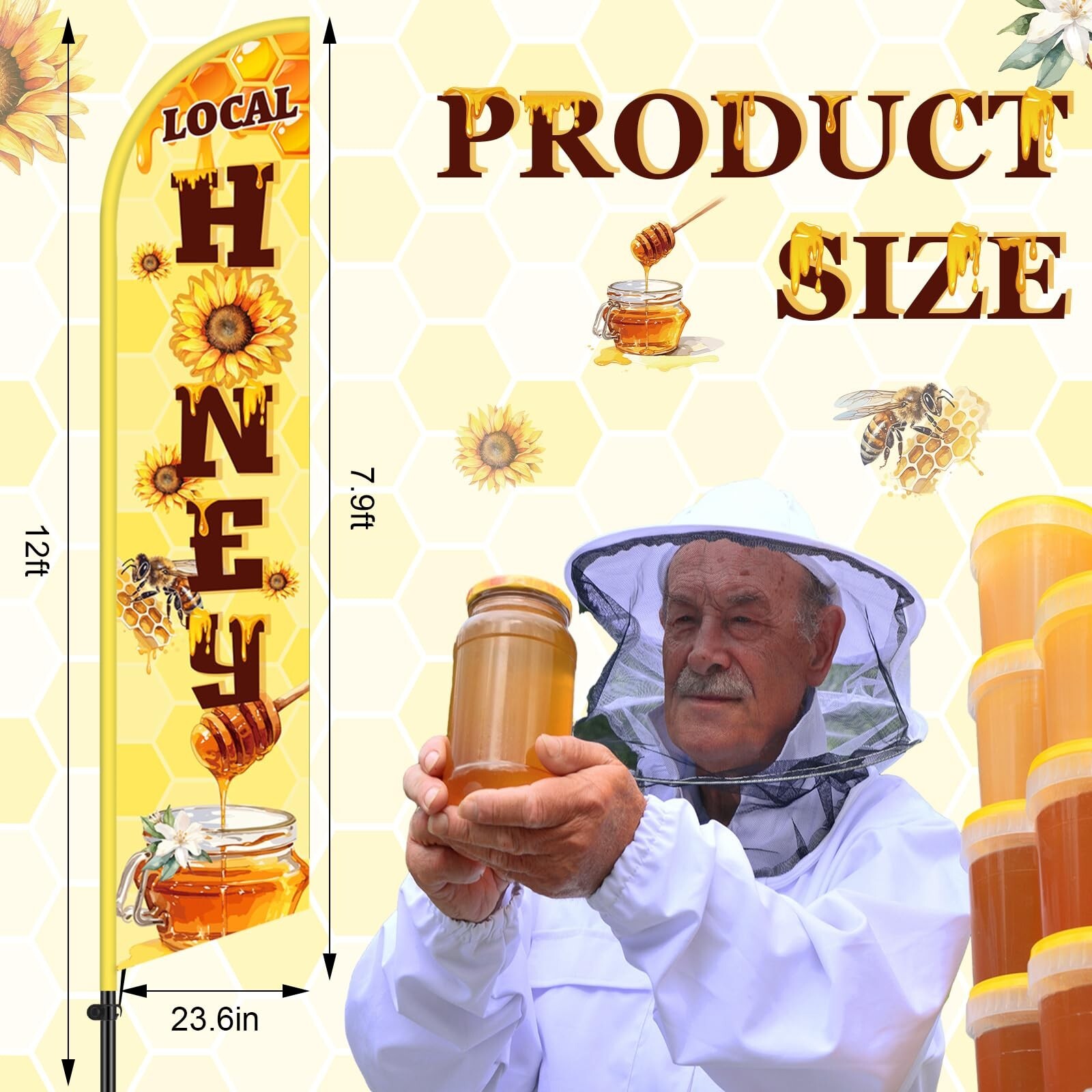 2 Pcs Local Honey Advertising Feather Banner with Flag Pole Kit 12 ft Feather…