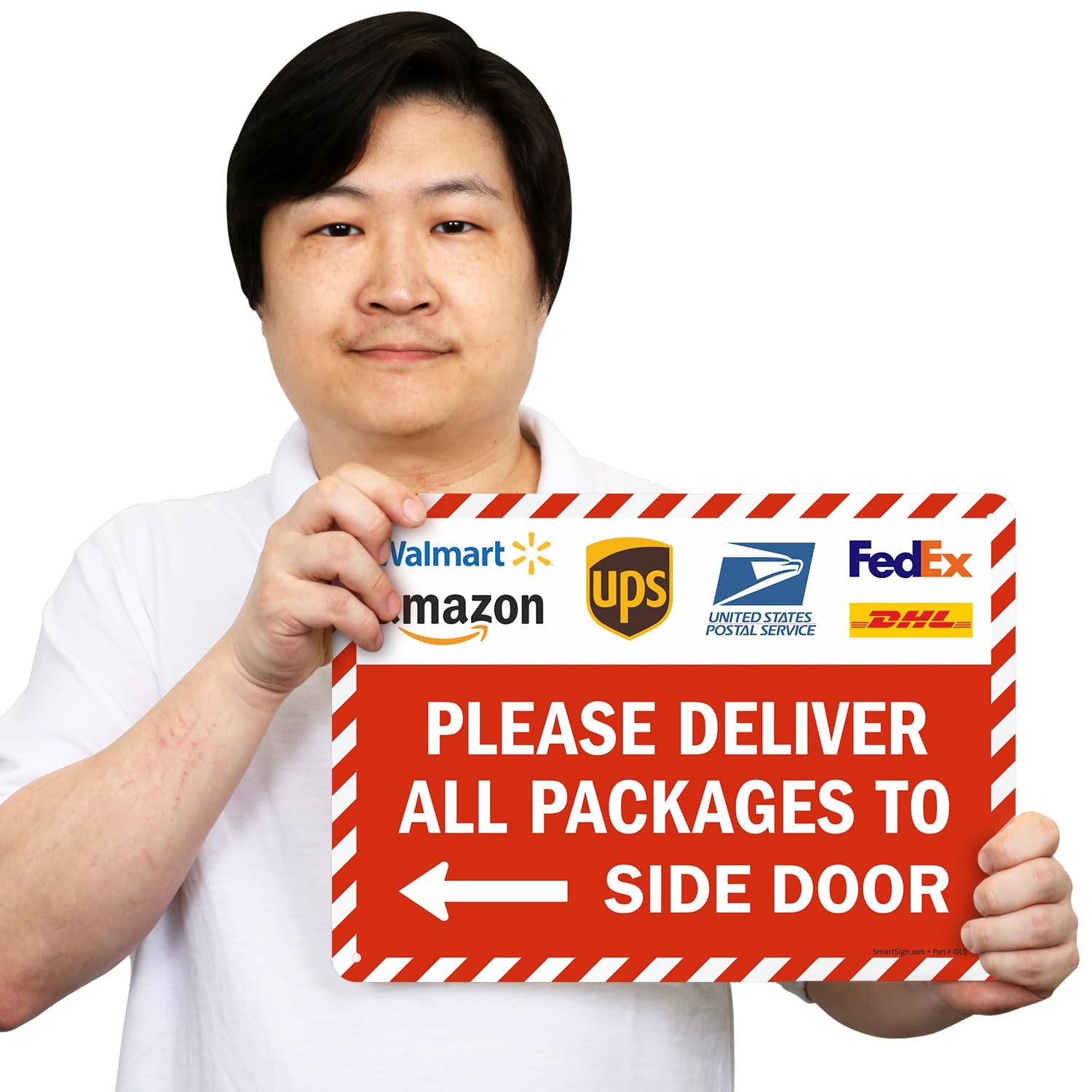 14×10 Inch Metal Delivery Sign Deliver All Packages To Side Door Left Arrow