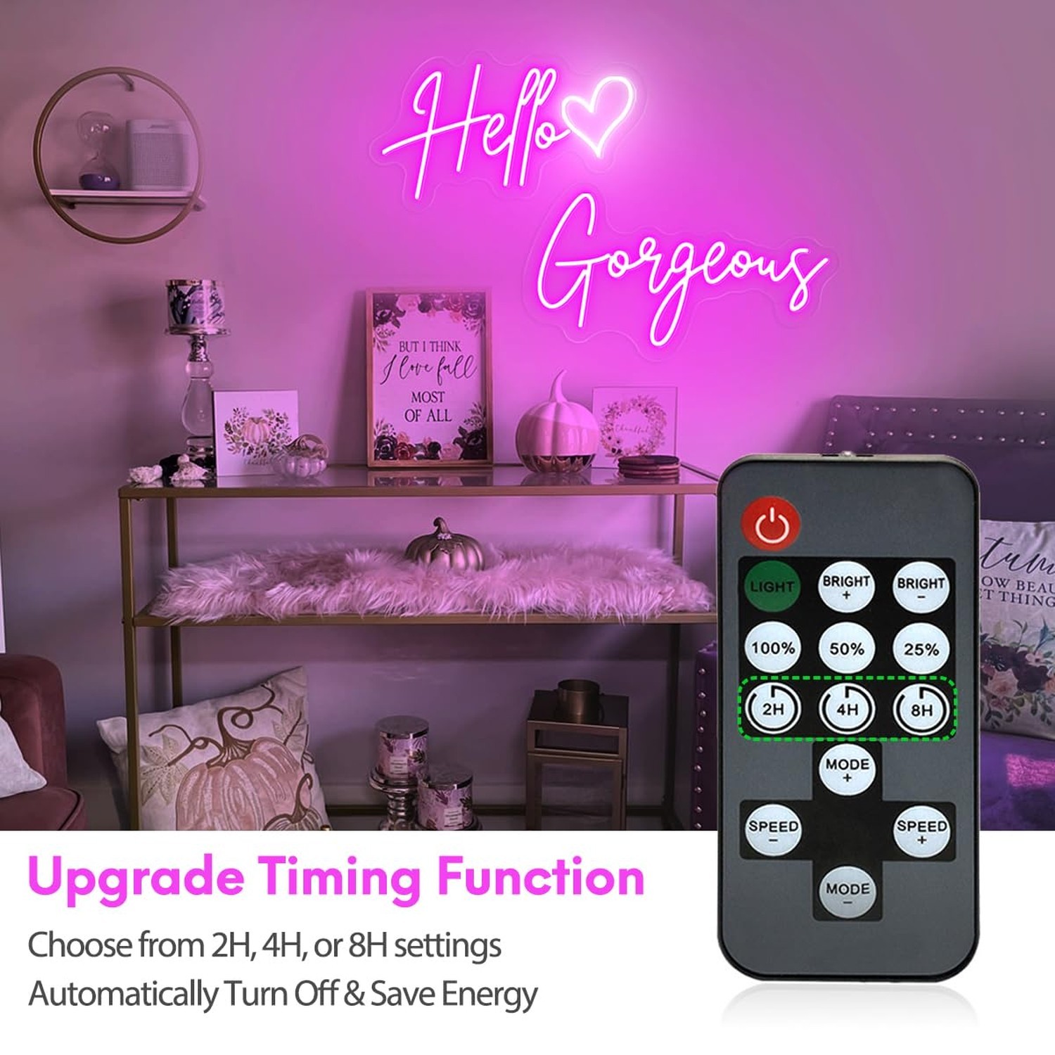 30×9 Inch Hello Gorgeous Neon Signs, Pink Hello Beautiful Led Light UP Sign