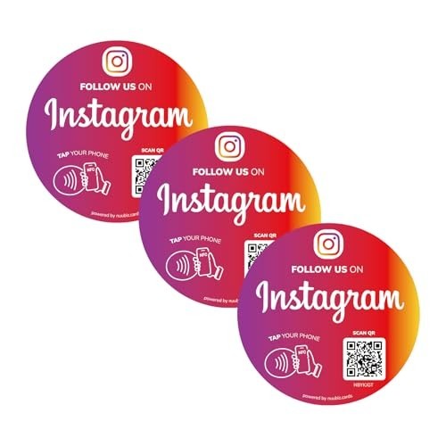 NFC QR Code Stickers for Social Media – 3 Pack, Waterproof, Tap to Follow, No Fe