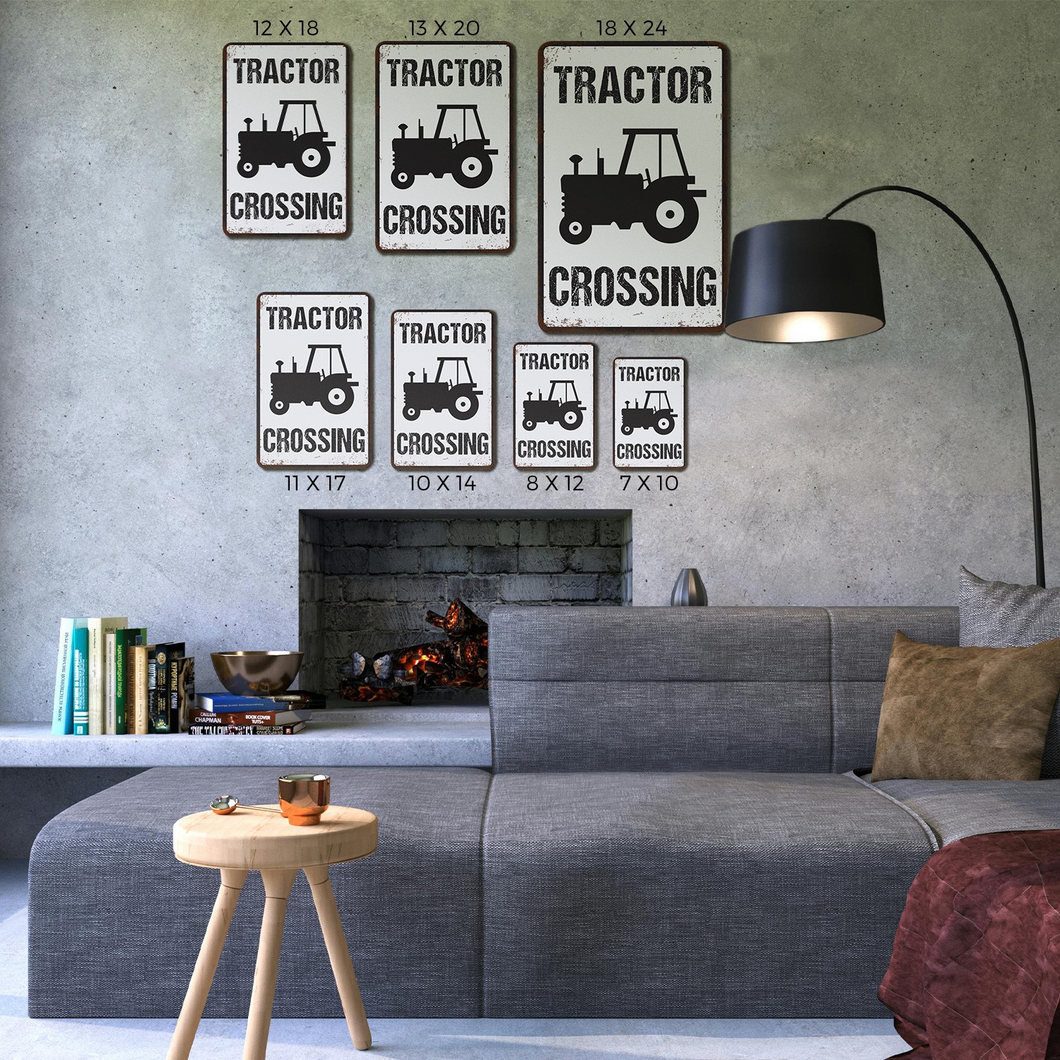 Vintage Style Tractor Crossing Farm Sign Slow Roll Green Steel Perfect for Barn