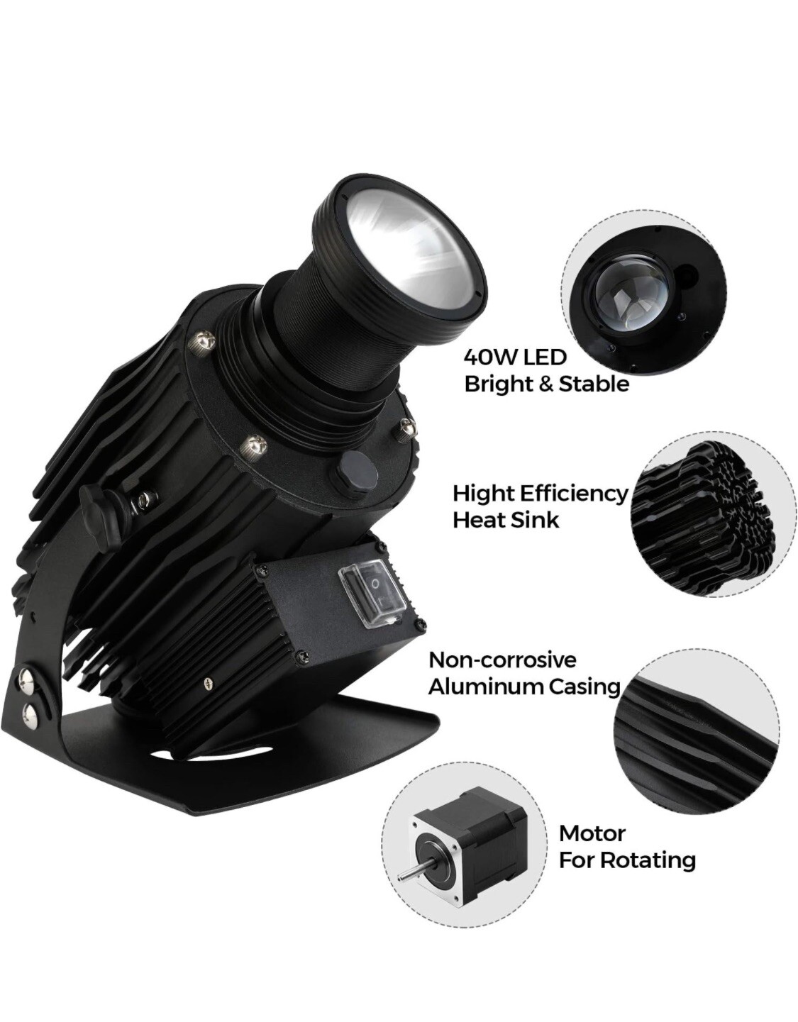 40W LED GOBO Projector 4800 Lumens Rotating Logo Projector IP65 Waterproof with