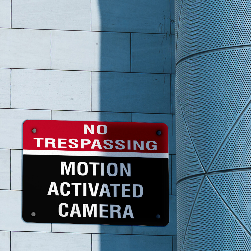 Horizontal Metal Sign No Trespassing Motion Activated Camera Security Black