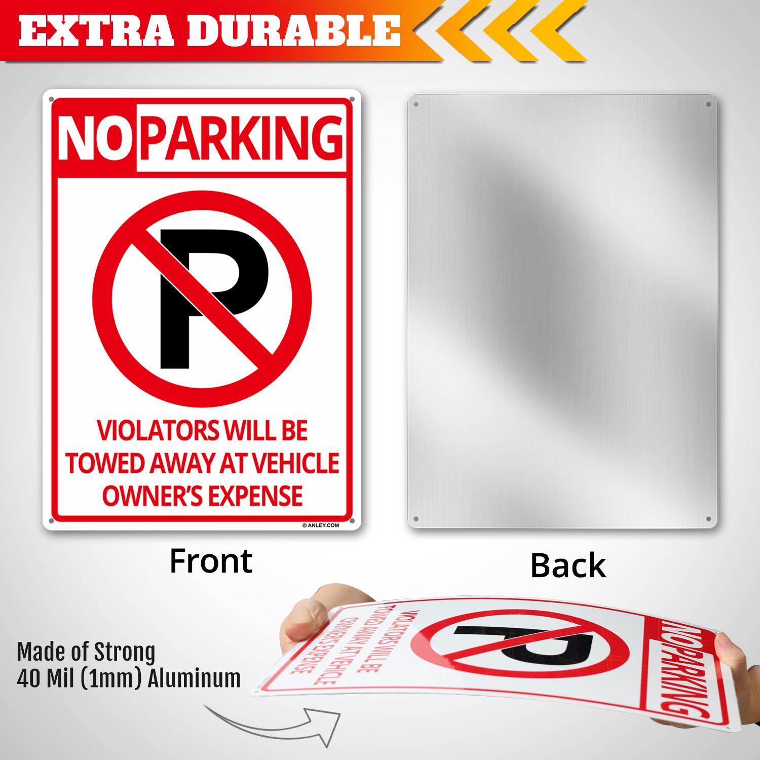 Anley 2 Pack No Parking Sign – Rust-Free Weatherproof Aluminum Warning Signs