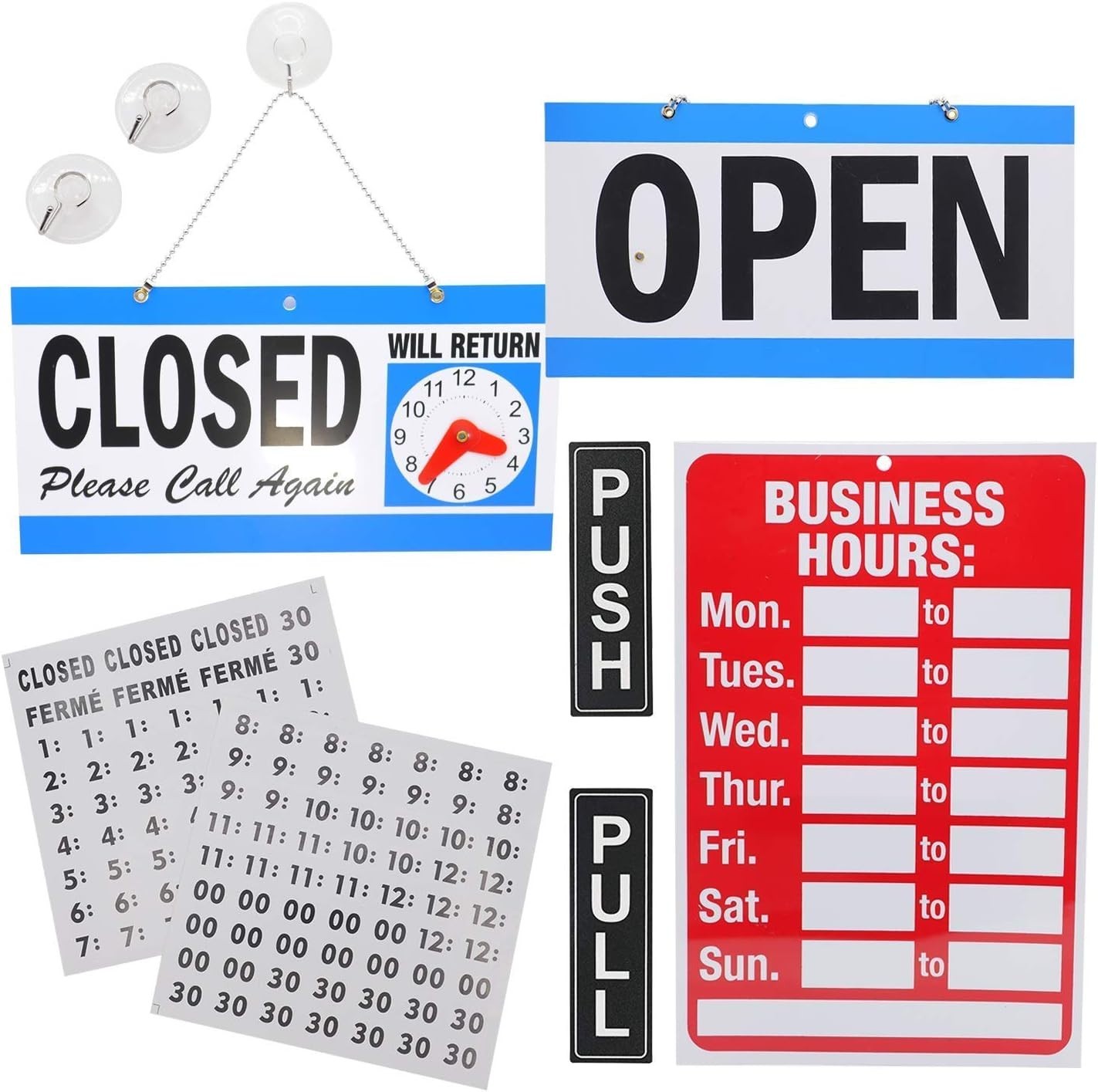 Durable Red Business Hours Sign with &lsquo;Will Return&rsquo; Clock & Easy Mounting Hooks