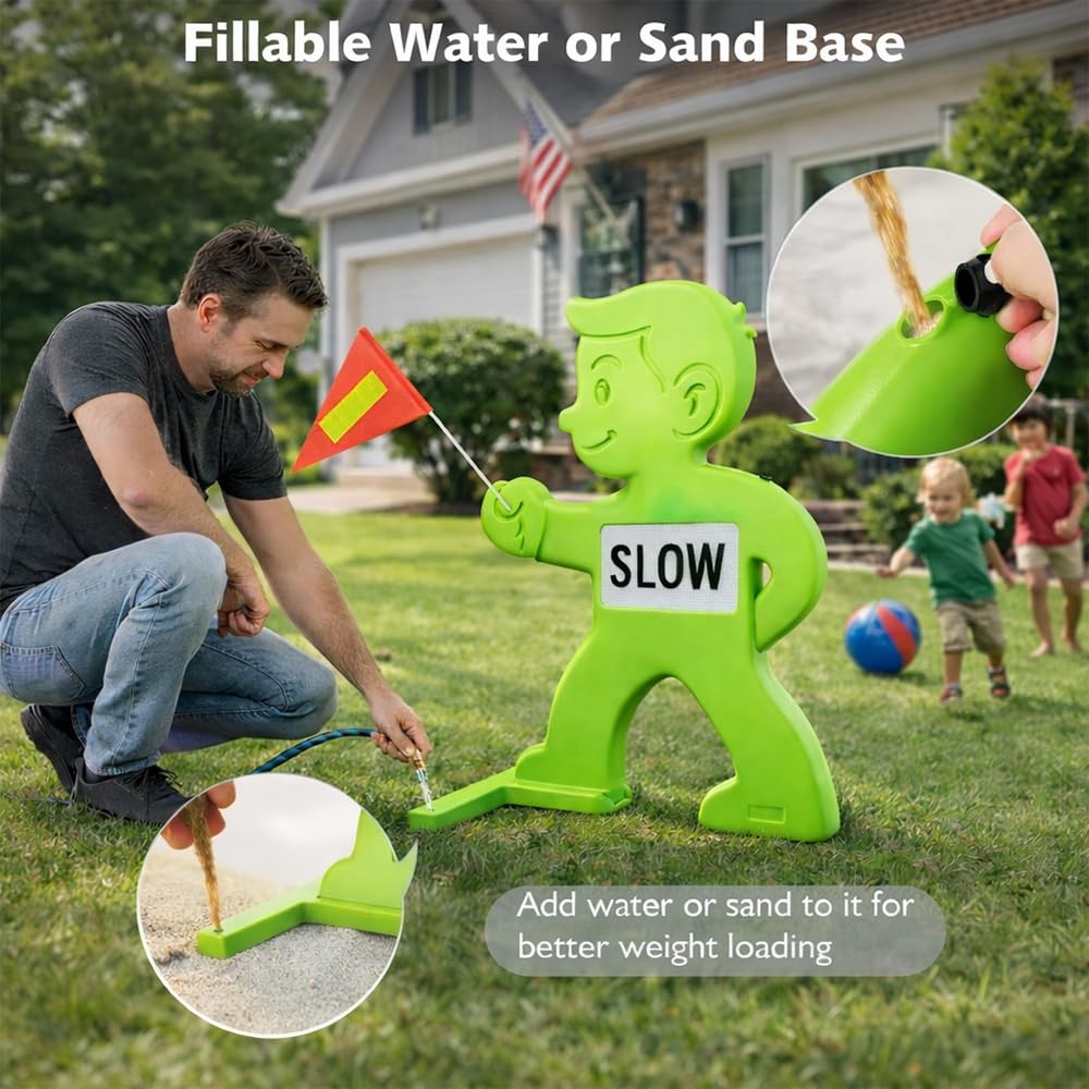 31 Inch Green Caution Kid Alert Slow Down Kids At Play Sign Reflective