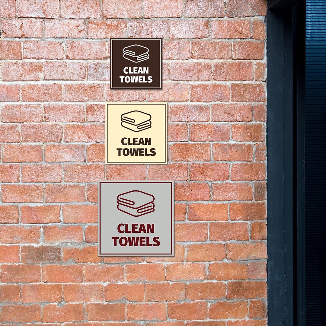 Medium Square Clean Towels Door Wall Sign Public Signage Black Gold Acrylic