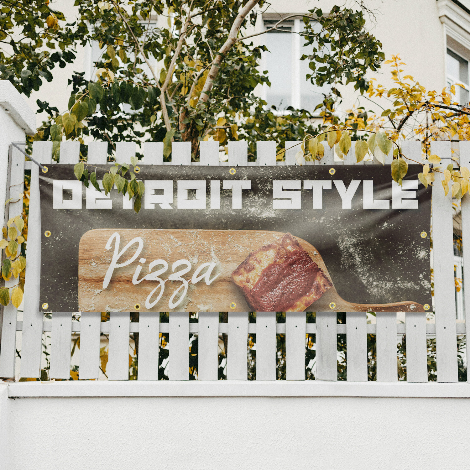 Detroit Style Pizza Vinyl Banner Sign with Metal Grommets Heavy-Duty