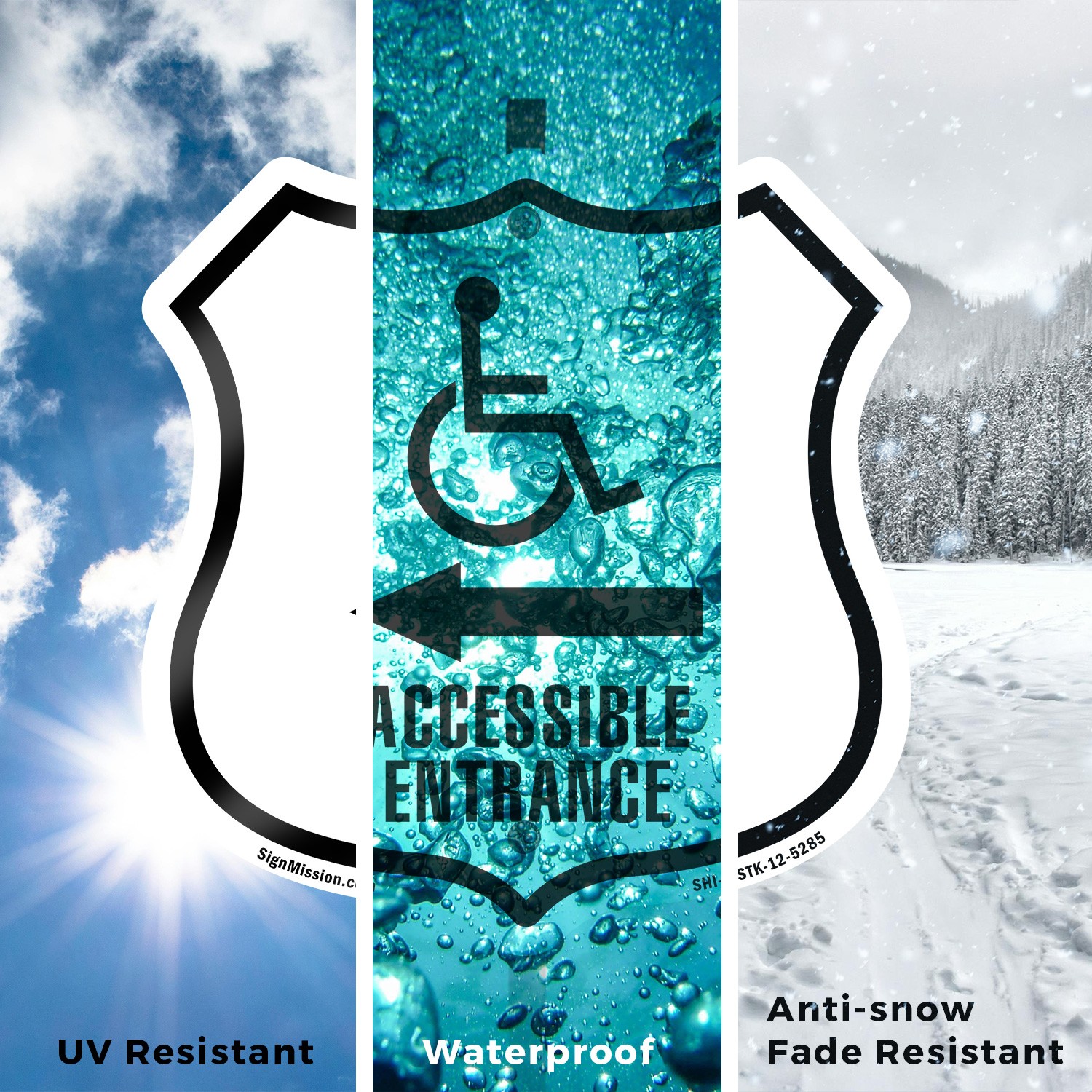 Accessible Entrance Handicap Left Shield Shaped Sign With Stake Weather Proof