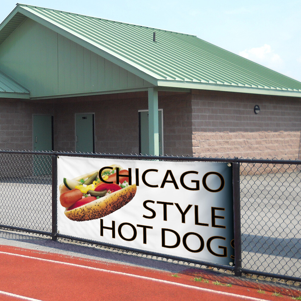 Vinyl Banner Multiple Sizes Chicago Style Hot Dogs B Restaurant & Food Outdoor