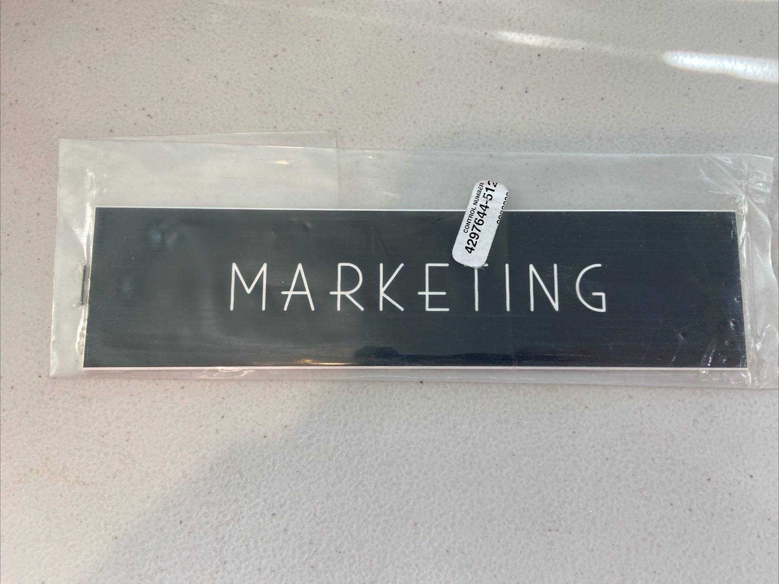 “Marketing” Plastic Office Door Sign Black Engraved Self-adhesive 8” x 2” Approx