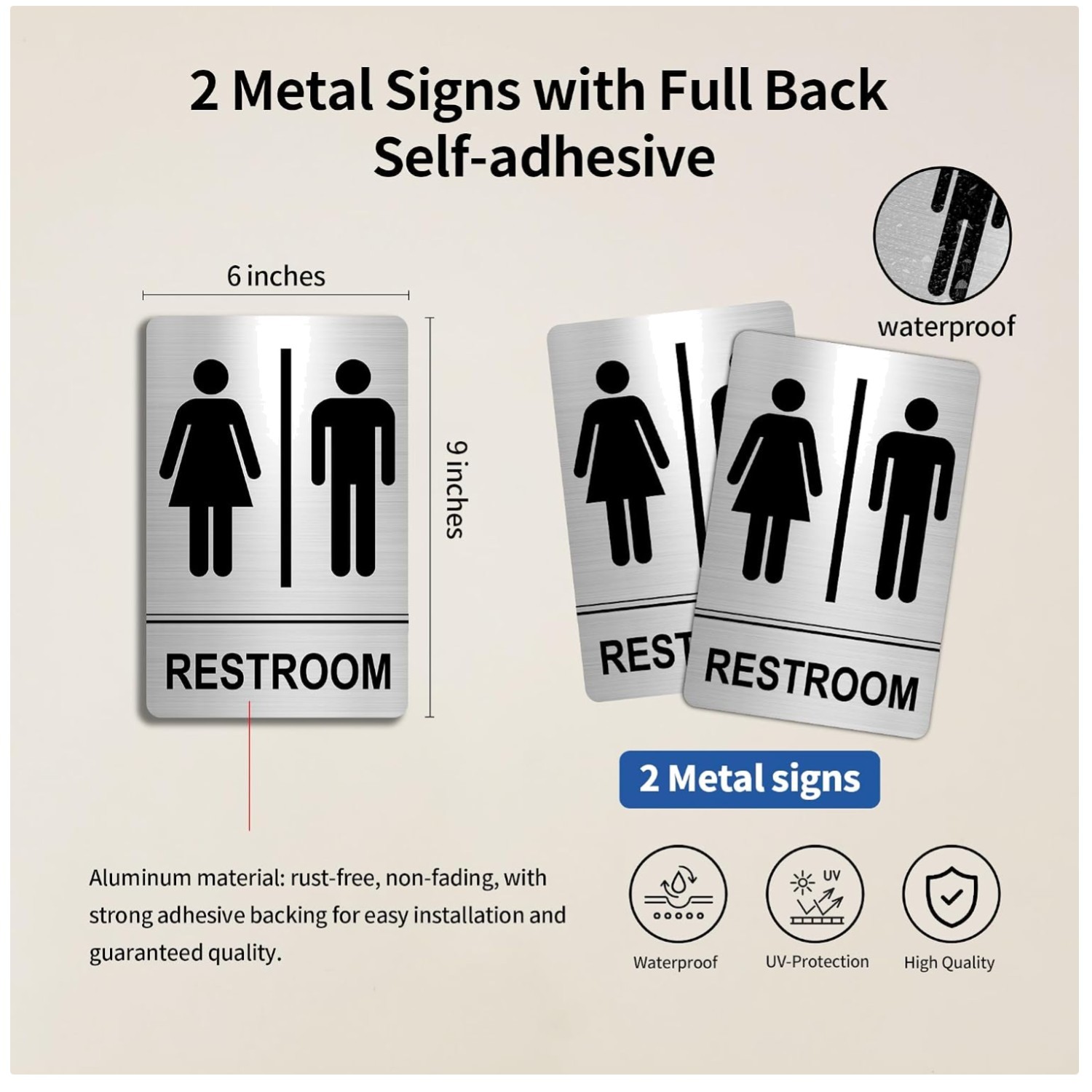 Easy Install Brushed Nickel Bathroom Signs