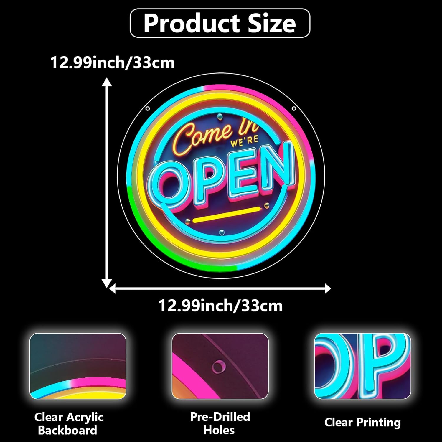 Neon Open Sign for Business, 13 * 13 » Colorful Adjustable Brightness Come in We