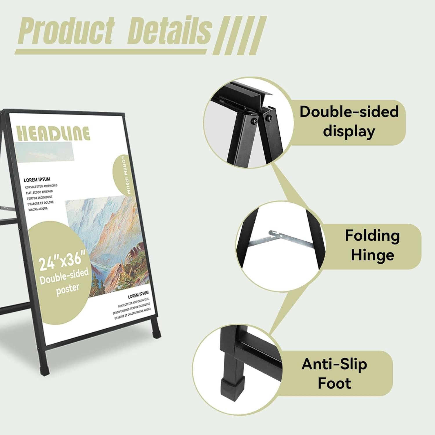 A Frame Sign 24x 36 Inch Heavy Duty Sandwich Board Double-Sided Folding Sign