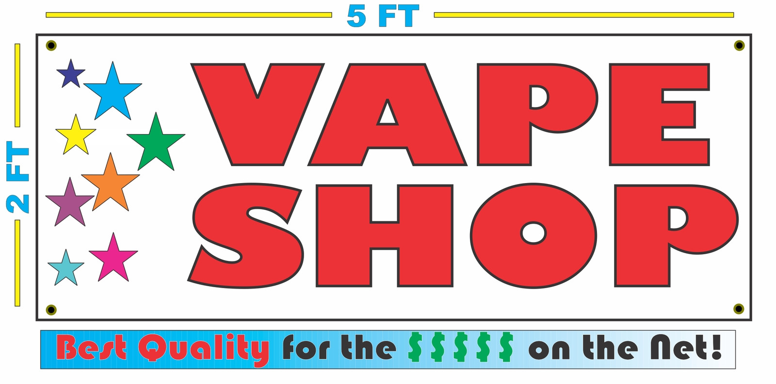 VAPE SHOP w Multi Colored Stars Banner Sign