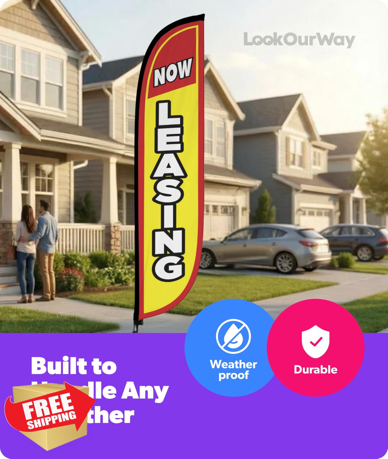 LookOurWay Feather Flag Now Leasing Yellow Red