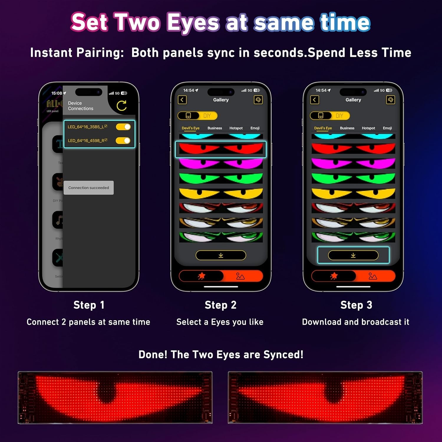 Customizable 23&Prime; x 5&Prime; LED Eyes for Car Windshield – Bluetooth & USB Powered