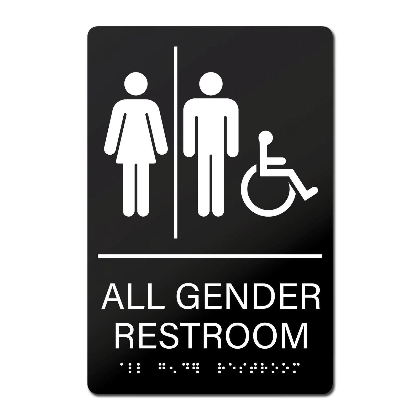 All Gender Restroom Sign 6×9 Inch Braille Gender Neutral Accessible Black/White