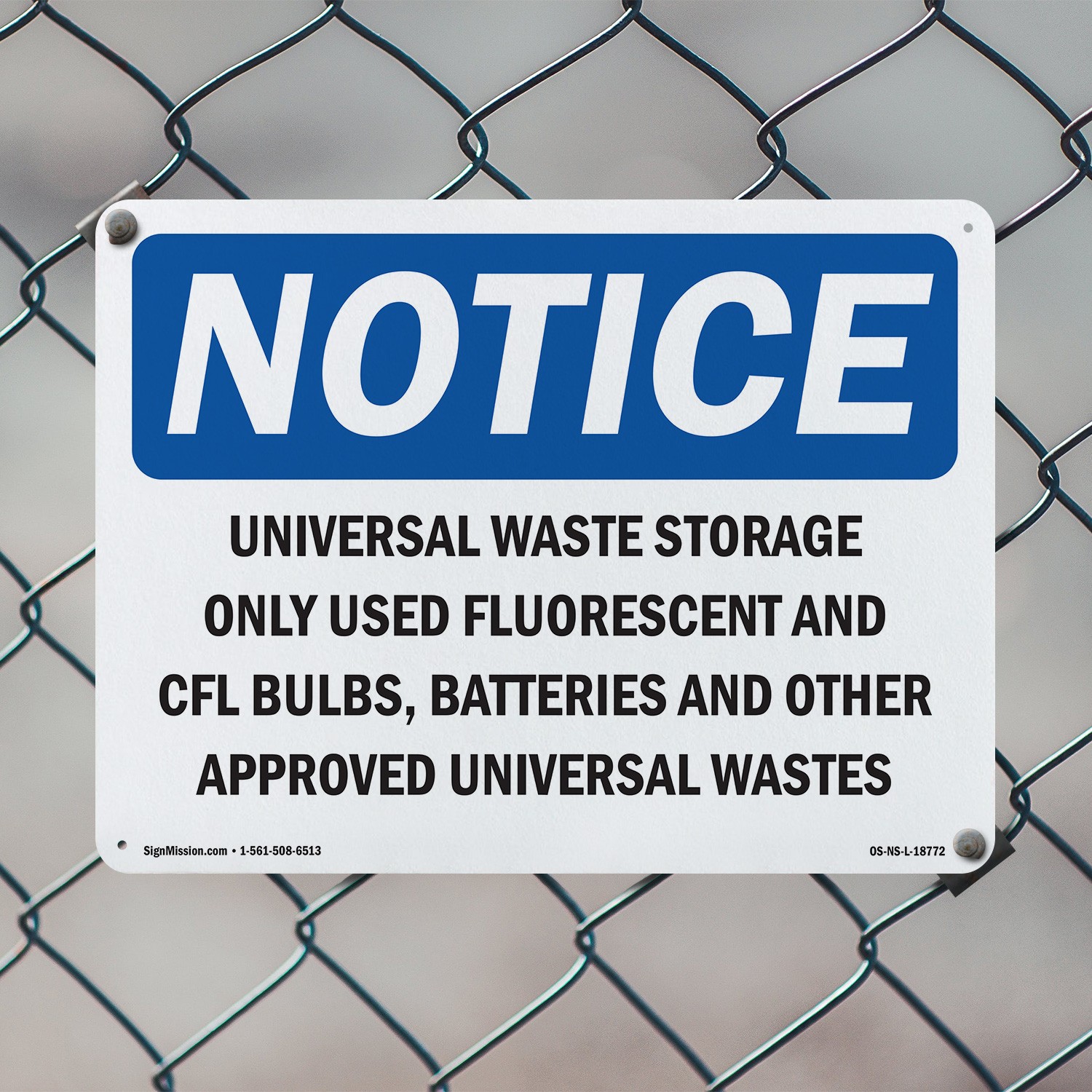 Universal Waste Storage Only Used Fluorescent OSHA Notice Sign, Decal 5/10 Pack