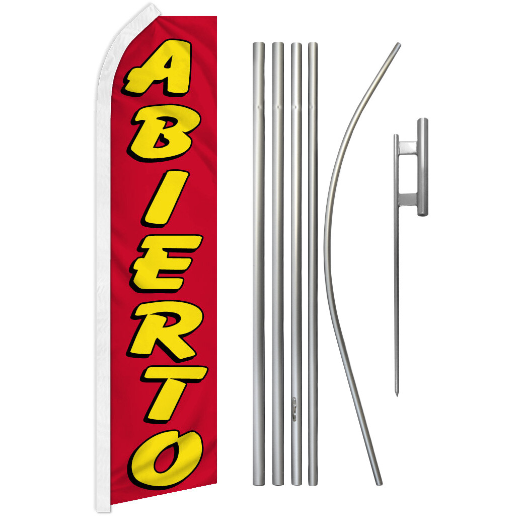 Abierto Advertising Swooper Feather Flutter Flag Pole Kit We&rsquo;re Open Flag