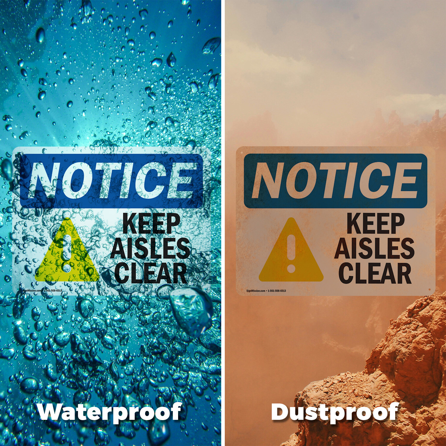 (2 Pack) Keep Aisles Clear OSHA Notice Sign Decal Metal Plastic