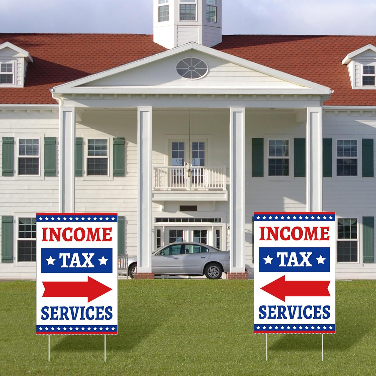 2 Pcs Income Tax Directional Arrow Sandwich Board 18&Prime; X 12&Prime; Red & Blue on White